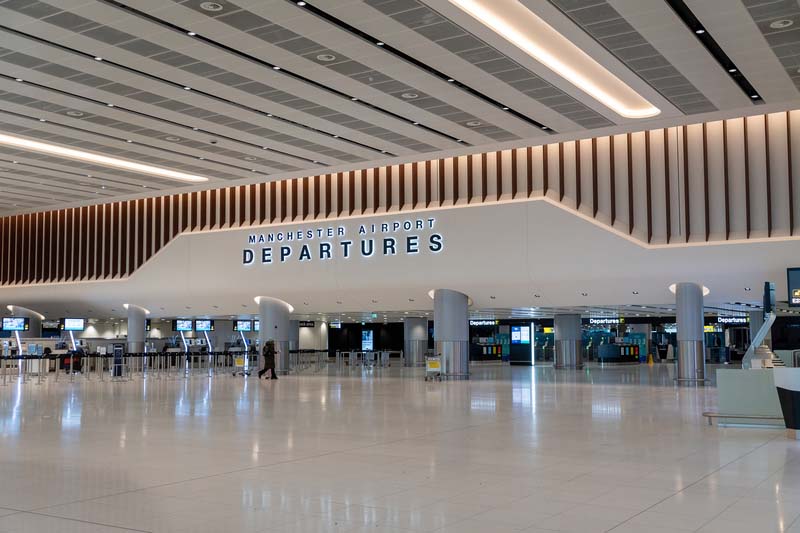 MANCHESTER, UNITED KINGDOM - FEBRUARY 5TH, 2022: New departures area at the new extension to Terminal Two at Manchester Airport